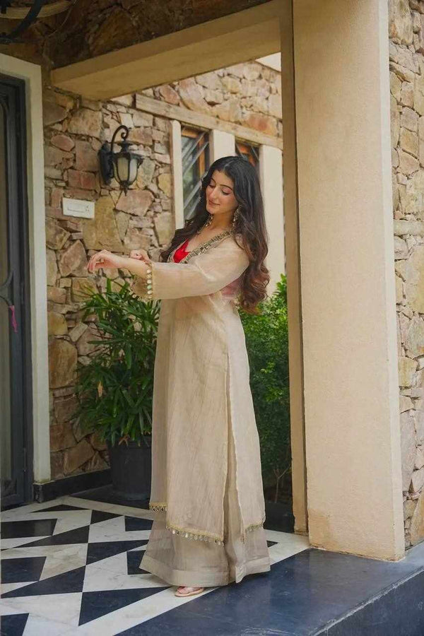 Premium Beige Silk Suit for Women | Designer Ethnic Wear