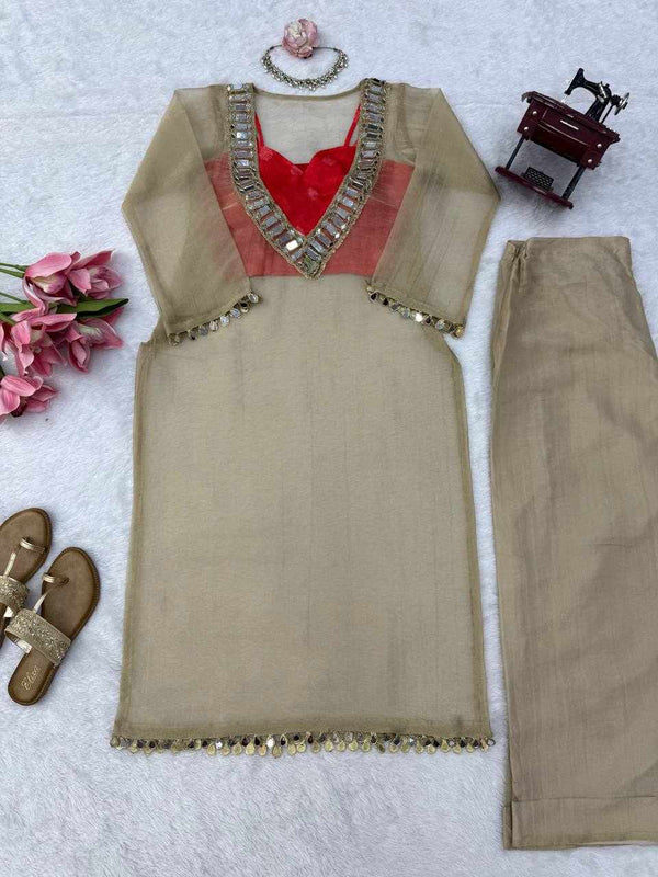 Premium Beige Silk Suit for Women | Designer Ethnic Wear