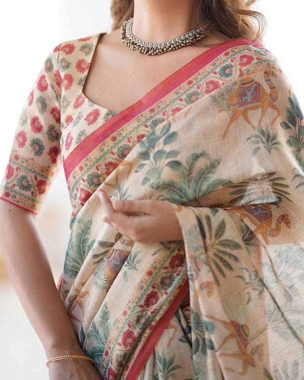 Premium Exclusive Flower Design Cotton Saree for Women