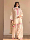 White Pink Cotton Suit Set for Women | Kurta Palazzo Dupatta