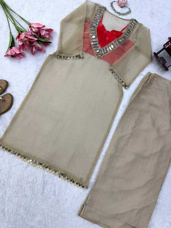 Premium Beige Silk Suit for Women | Designer Ethnic Wear