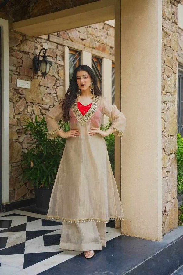 Premium Beige Silk Suit for Women | Designer Ethnic Wear