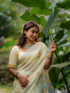 Premium Weaving Patta Linen Cotton Silver Saree | Elegant Lightweight Designer Saree with Printed Pallu | Traditional Ethnic Wear for Women