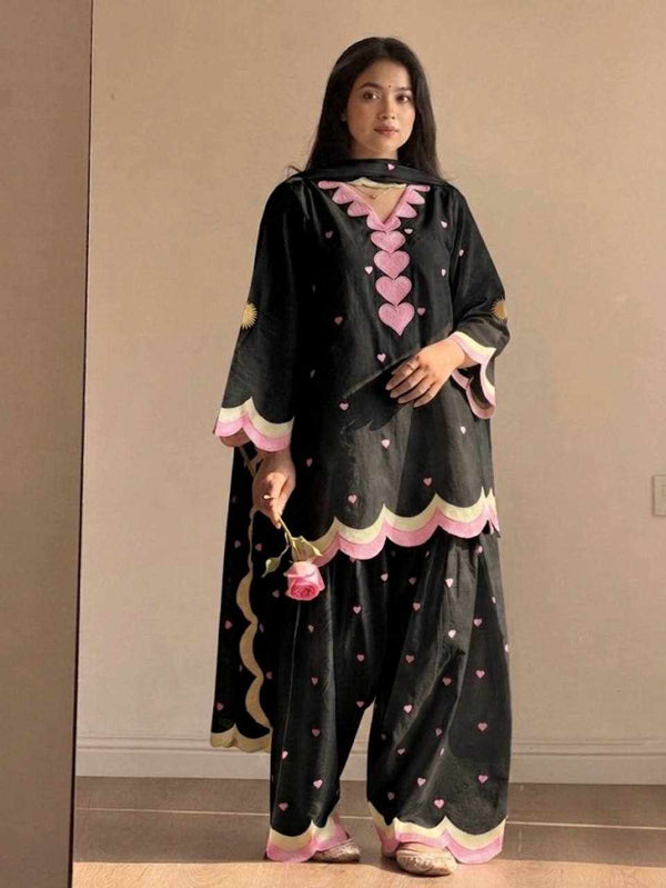 White Pink Cotton Suit Set for Women | Kurta Palazzo Dupatta