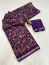 Tussar Silk Printed Saree with Peacock & Floral Motifs | Designer Ethnic Saree for Women