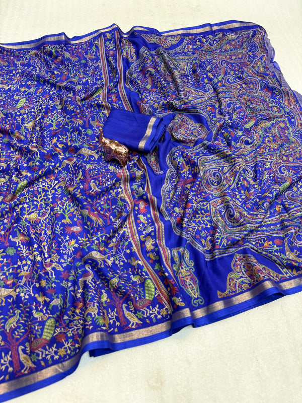 Tussar Silk Printed Saree with Peacock & Floral Motifs | Designer Ethnic Saree for Women