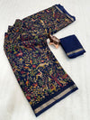 Tussar Silk Printed Saree with Peacock & Floral Motifs | Designer Ethnic Saree for Women