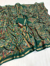 Tussar Silk Printed Saree with Peacock & Floral Motifs | Designer Ethnic Saree for Women