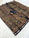 Tussar Silk Printed Saree with Peacock & Floral Motifs | Designer Ethnic Saree for Women