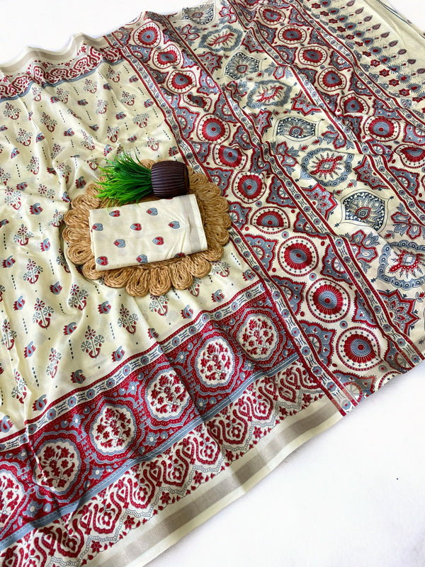 Mul Cotton Printed Saree for Women | Elegant Traditional Floral & Paisley Print Saree