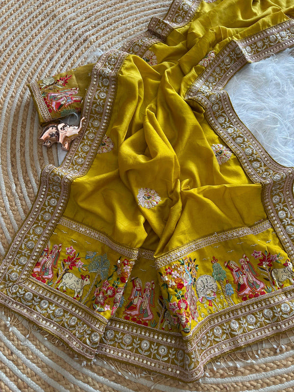 Vichitra Silk Embroidered Saree for Women | Designer Silk Saree with Embroidery Border