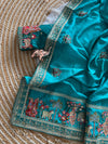 Vichitra Silk Embroidered Saree for Women | Designer Silk Saree with Embroidery Border