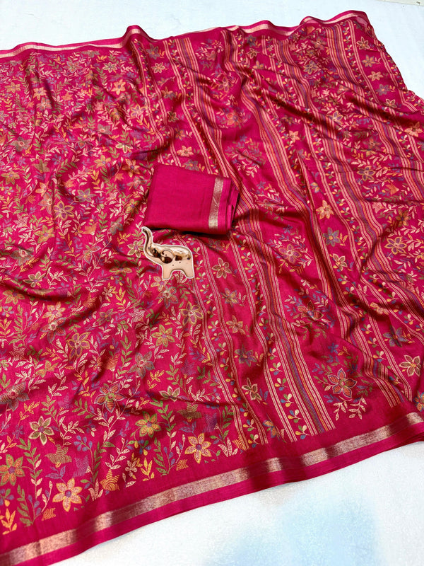 Tussar Silk Floral Printed Saree for Women | Multicolor Floral Silk Saree