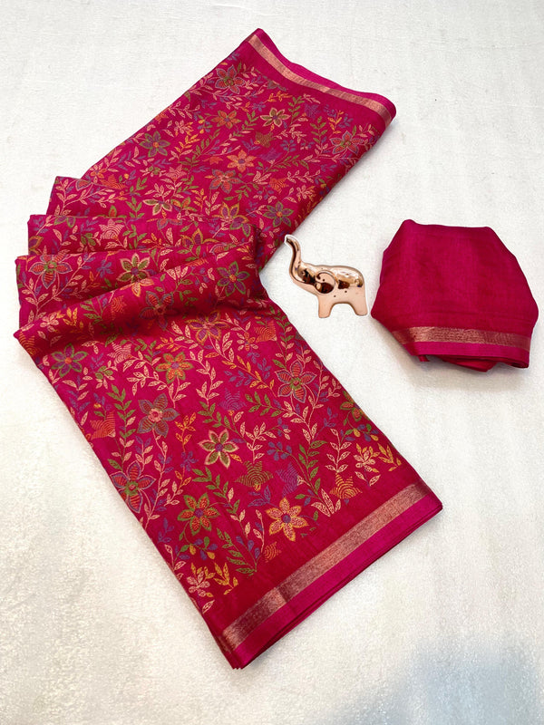 Tussar Silk Floral Printed Saree for Women | Multicolor Floral Silk Saree