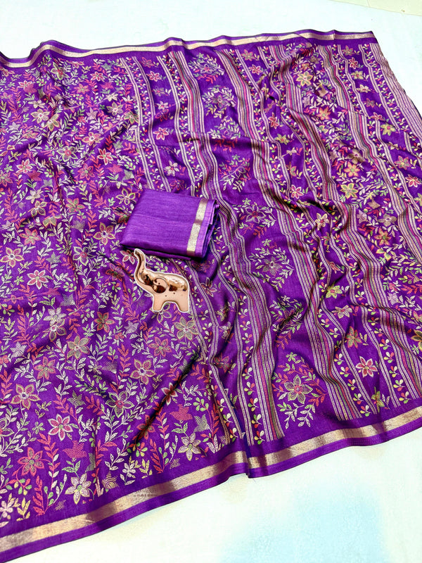 Tussar Silk Floral Printed Saree for Women | Multicolor Floral Silk Saree