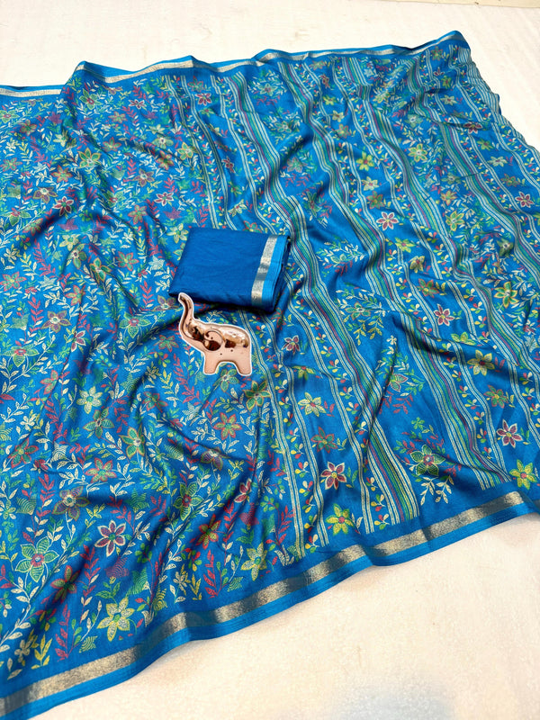 Tussar Silk Floral Printed Saree for Women | Multicolor Floral Silk Saree