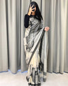 Mul Cotton Abstract Printed Saree for Women | Black & White Lightweight Cotton Saree