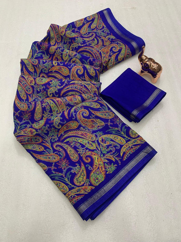 Tussar Silk Paisley Printed Saree for Women | Multicolor Printed Silk Saree