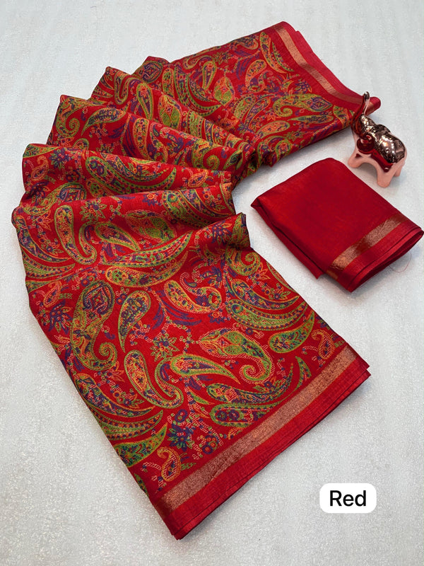 Tussar Silk Paisley Printed Saree for Women | Multicolor Printed Silk Saree