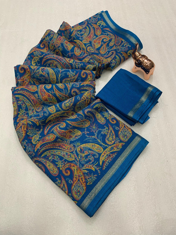 Tussar Silk Paisley Printed Saree for Women | Multicolor Printed Silk Saree
