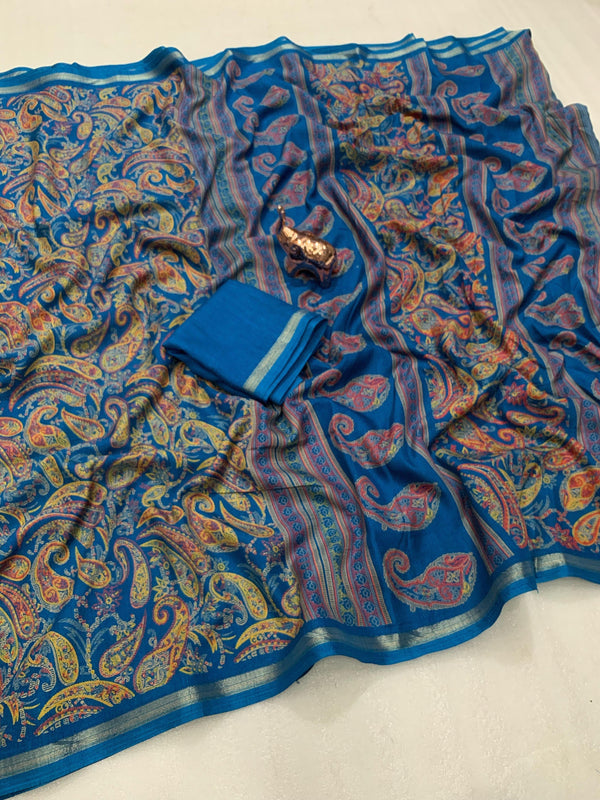 Tussar Silk Paisley Printed Saree for Women | Multicolor Printed Silk Saree