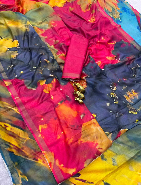 Multicolour Printed Mul Cotton Saree for Women | Vibrant Designer Mul Cotton Saree