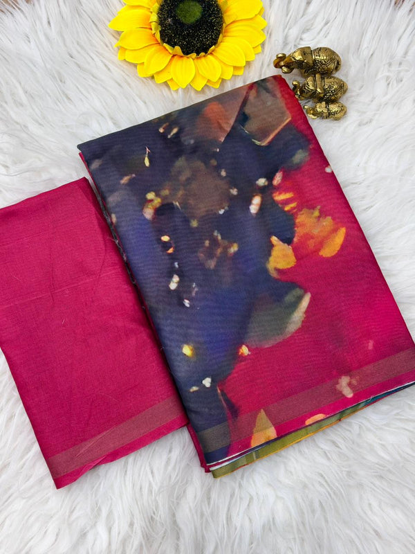 Multicolour Printed Mul Cotton Saree for Women | Vibrant Designer Mul Cotton Saree