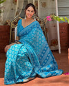 Linen Printed Saree for Women | Blue Floral & Traditional Print Saree