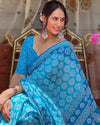 Linen Printed Saree for Women | Blue Floral & Traditional Print Saree
