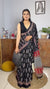 Black Linen Printed Saree for Women | Floral Block Print with Red Pallu