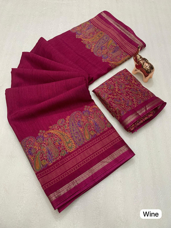 Tussar Silk Paisley Border Printed Saree for Women | Elegant Printed Silk Saree