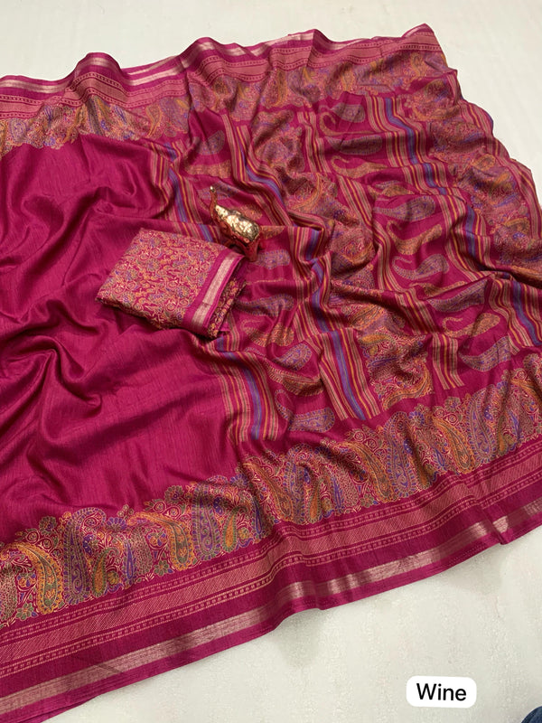 Tussar Silk Paisley Border Printed Saree for Women | Elegant Printed Silk Saree