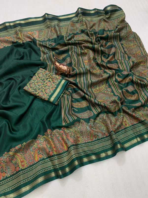 Tussar Silk Paisley Border Printed Saree for Women | Elegant Printed Silk Saree