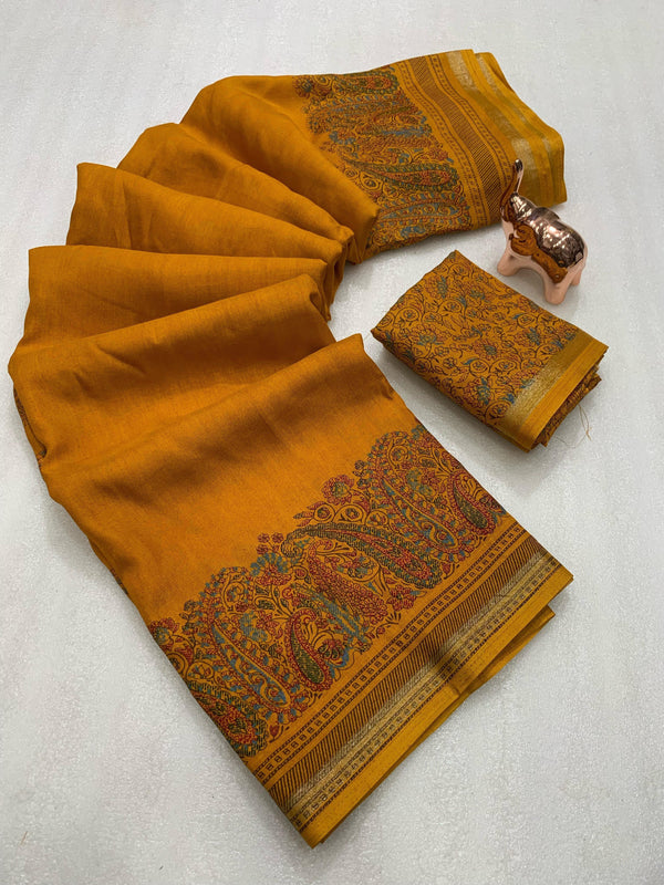 Tussar Silk Paisley Border Printed Saree for Women | Elegant Printed Silk Saree