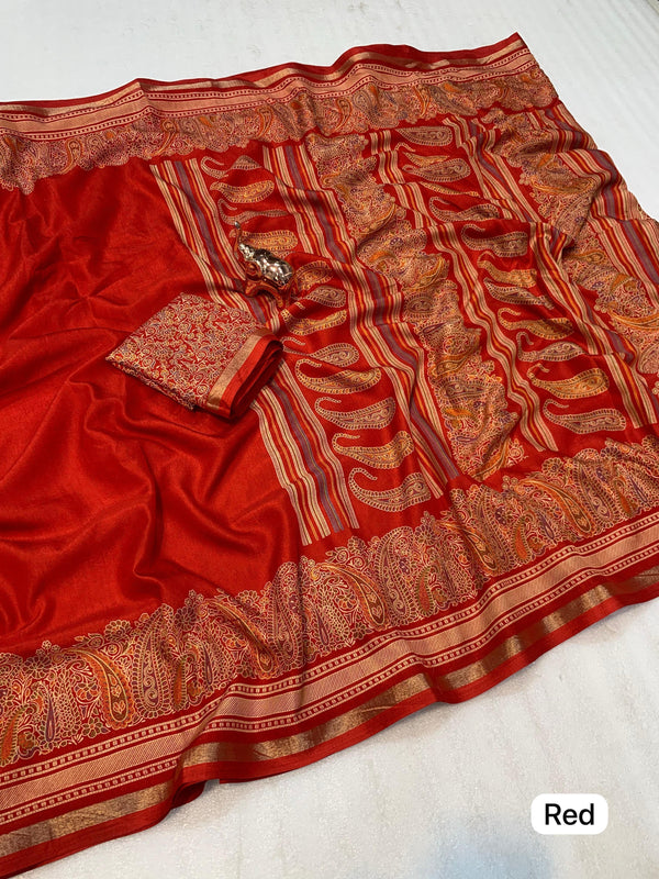 Tussar Silk Paisley Border Printed Saree for Women | Elegant Printed Silk Saree