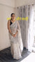 White Linen Printed Saree for Women | Black Striped & Floral Print Saree