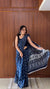 Navy Blue Printed Linen Saree for Women | Floral Print Saree with Designer Border