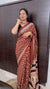 Brown Printed Linen Saree for Women | Traditional Paisley & Striped Designer Saree