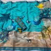 Linen Printed Saree for Women | Peacock & Floral Digital Print Saree