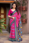 Ikat Linen Saree for Women | Traditional Ikat Print Linen Saree