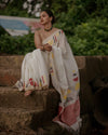 Hand Block Printed Linen Saree for Women | Contemporary Printed Linen Saree