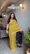 Mustard Yellow & Black Printed Saree for Women | Designer Workwear Saree