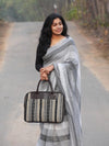 Grey Striped Linen Saree for Women | Elegant Contemporary Linen Saree