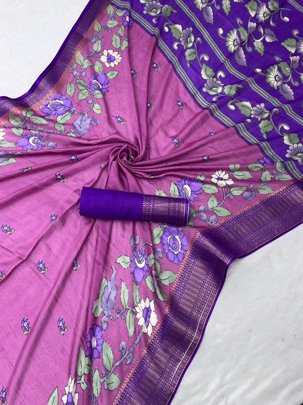 Dola Silk Saree for Women | Elegant Floral Printed Saree with Rich Traditional Border