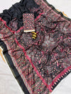 Black Mul Cotton Printed Saree for Women | Floral & Paisley Print Saree