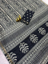 Black & White Mul Cotton Printed Saree | Traditional Ethnic Print Saree for Women