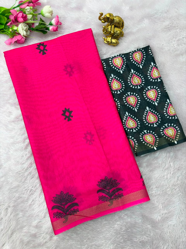 Pink Mul Cotton Printed Saree for Women | Floral & Traditional Print Saree