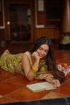 Green Printed Saree for Women | Stylish Floral & Striped Designer Saree
