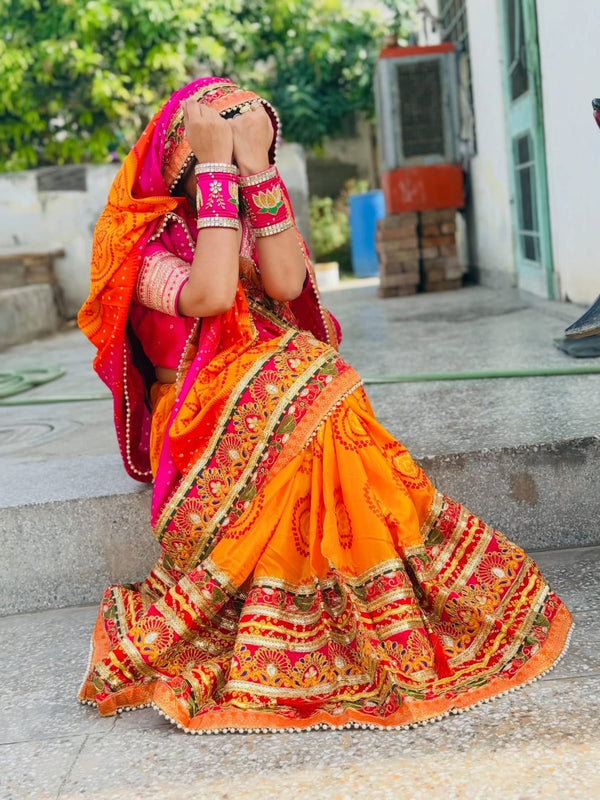Heavy Bandhani Saree for Women | Traditional Designer Bandhej Saree with Rich Embroidered Border