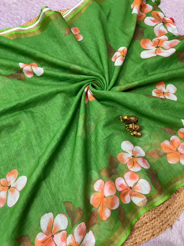 Floral Printed Linen Saree for Women | Elegant Lightweight Designer Saree